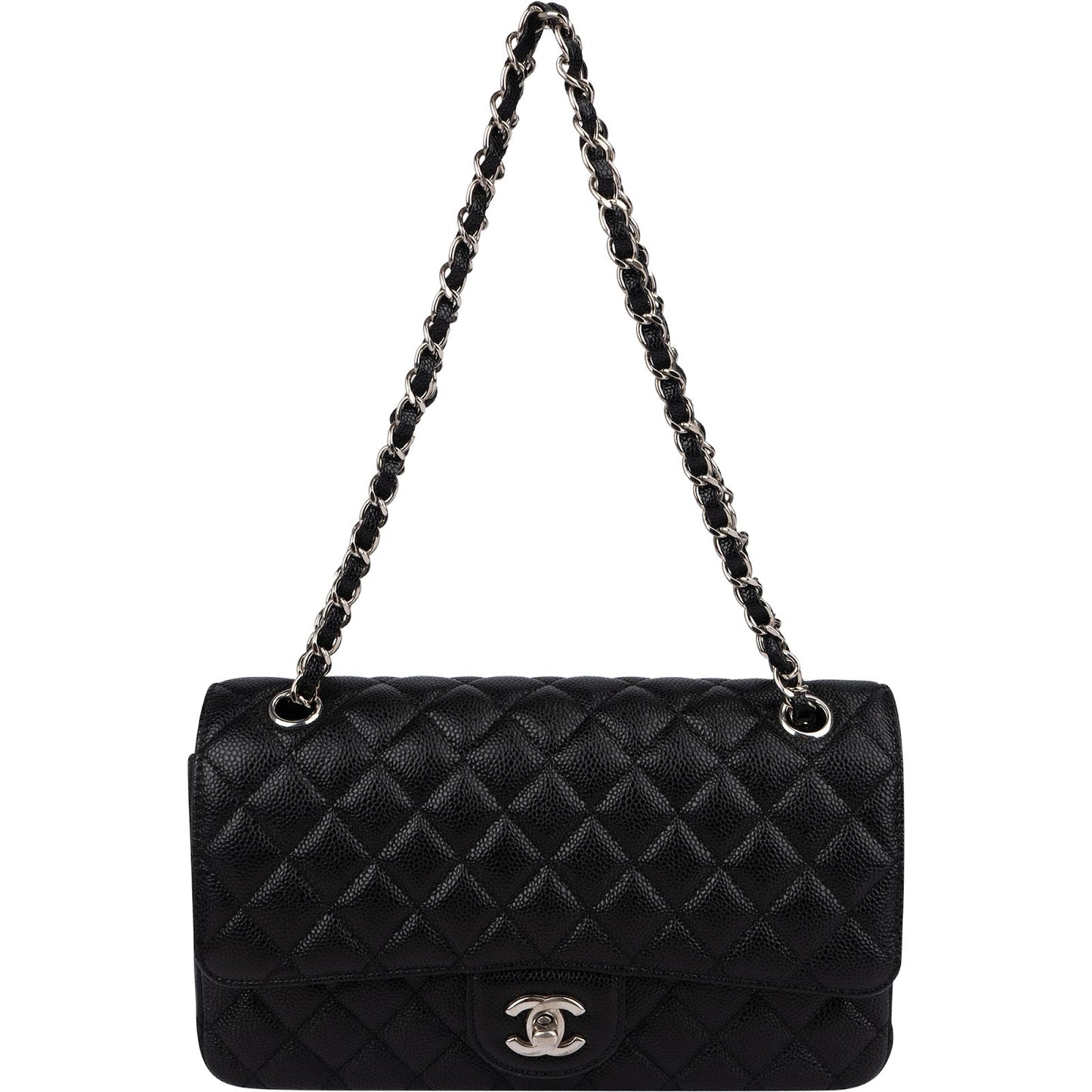 Chanel Quilted Caviar Leather Palladium Medium Double Flap Shoulder Bag