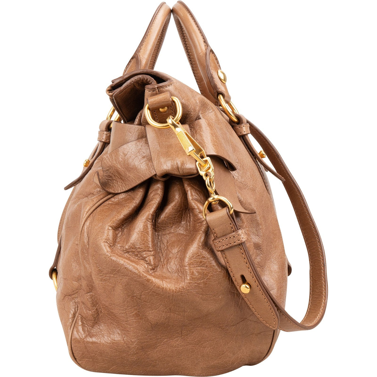 Miu Miu Brown Leather Vitello Lux Bow Shoulder Bag