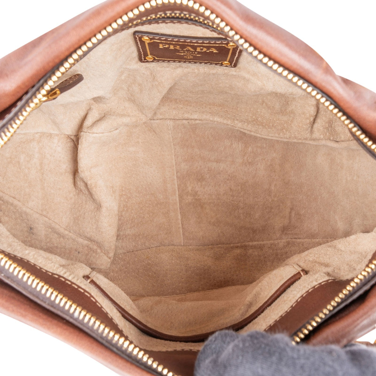 Prada Brown Vitello Daino Bauletto Handbag