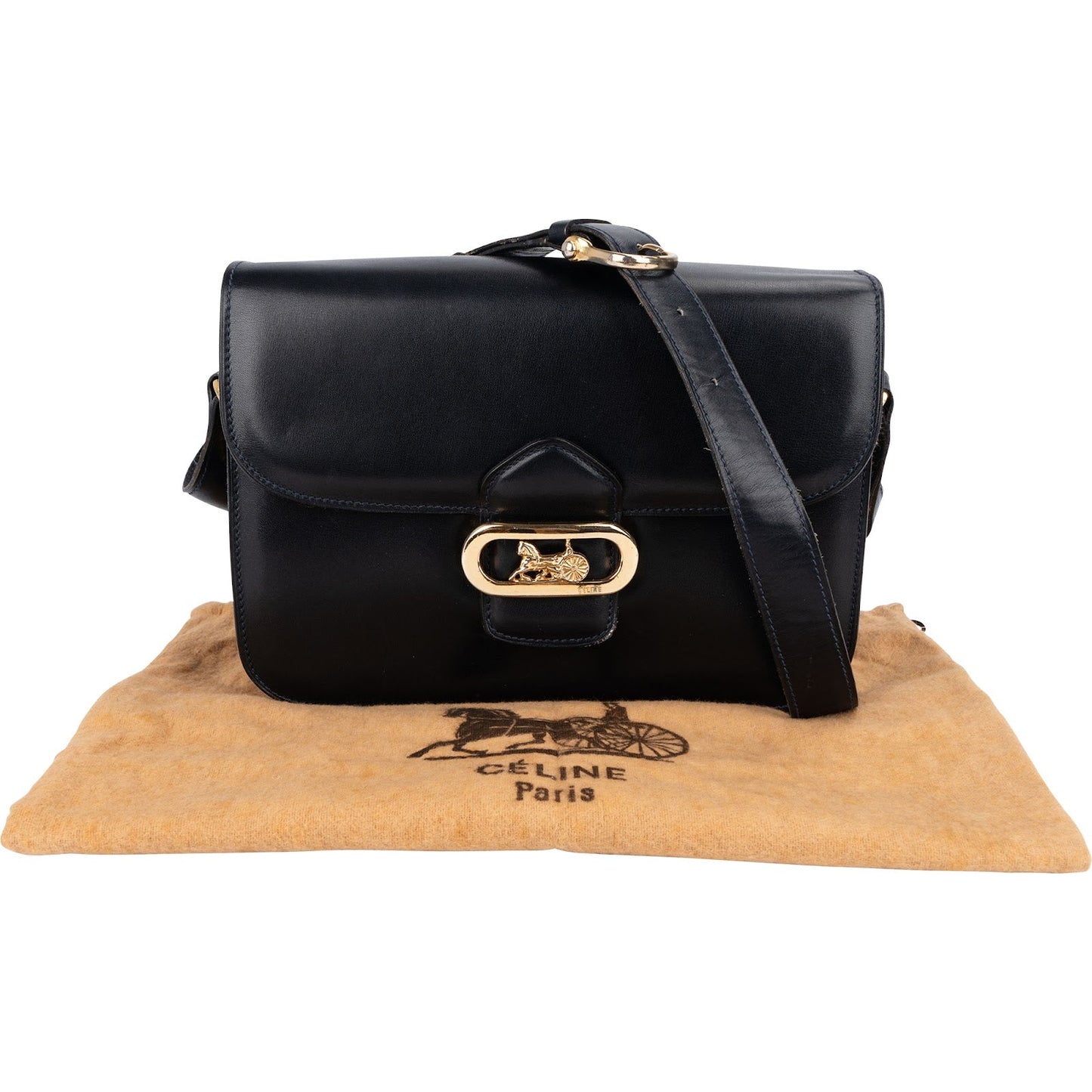 Celine Blue Boxcalf Carriage Triomphe Shoulder Bag