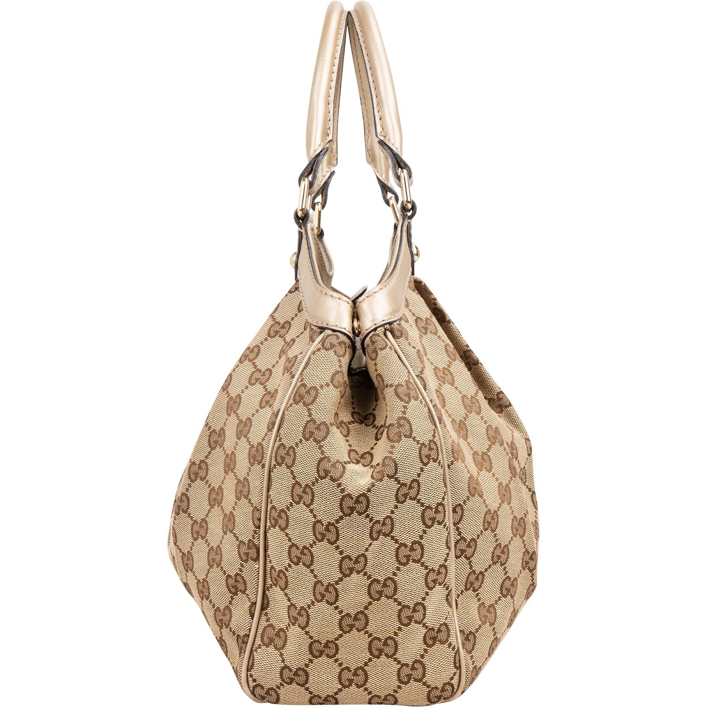Gucci Monogram GG Canvas Metallic Leather Sukey Handbag