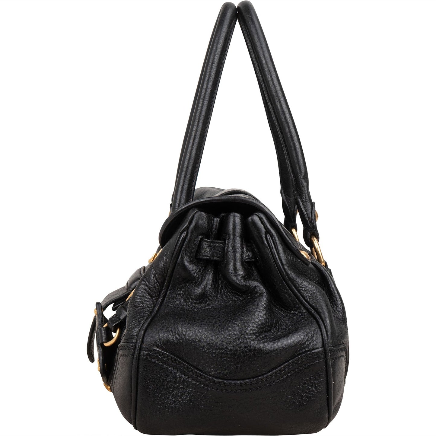 Prada Black Leather Cervo Lux Dragon Satchel Handbag