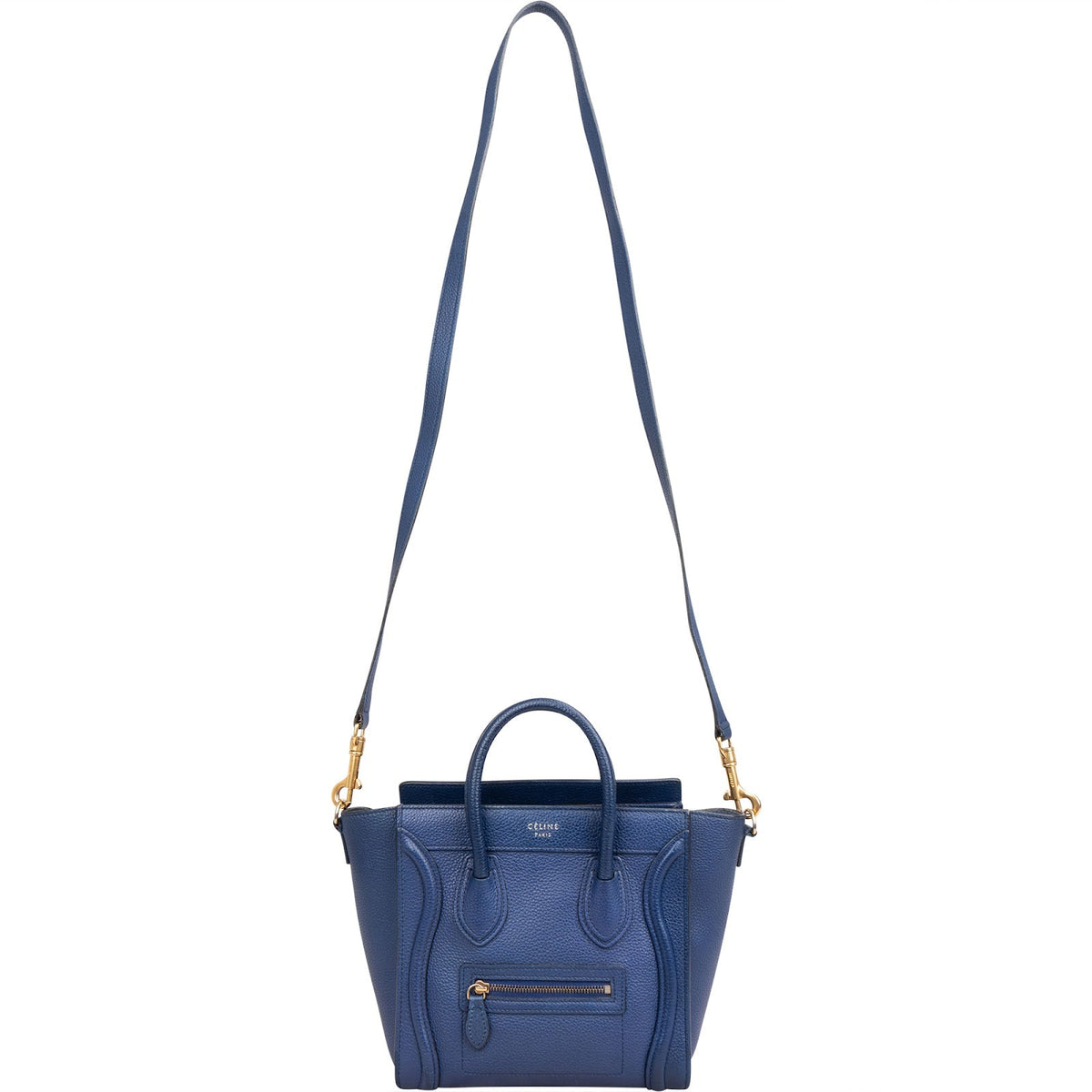 Céline Blue Grained Leather Luggage Nano Crossbody Handbag