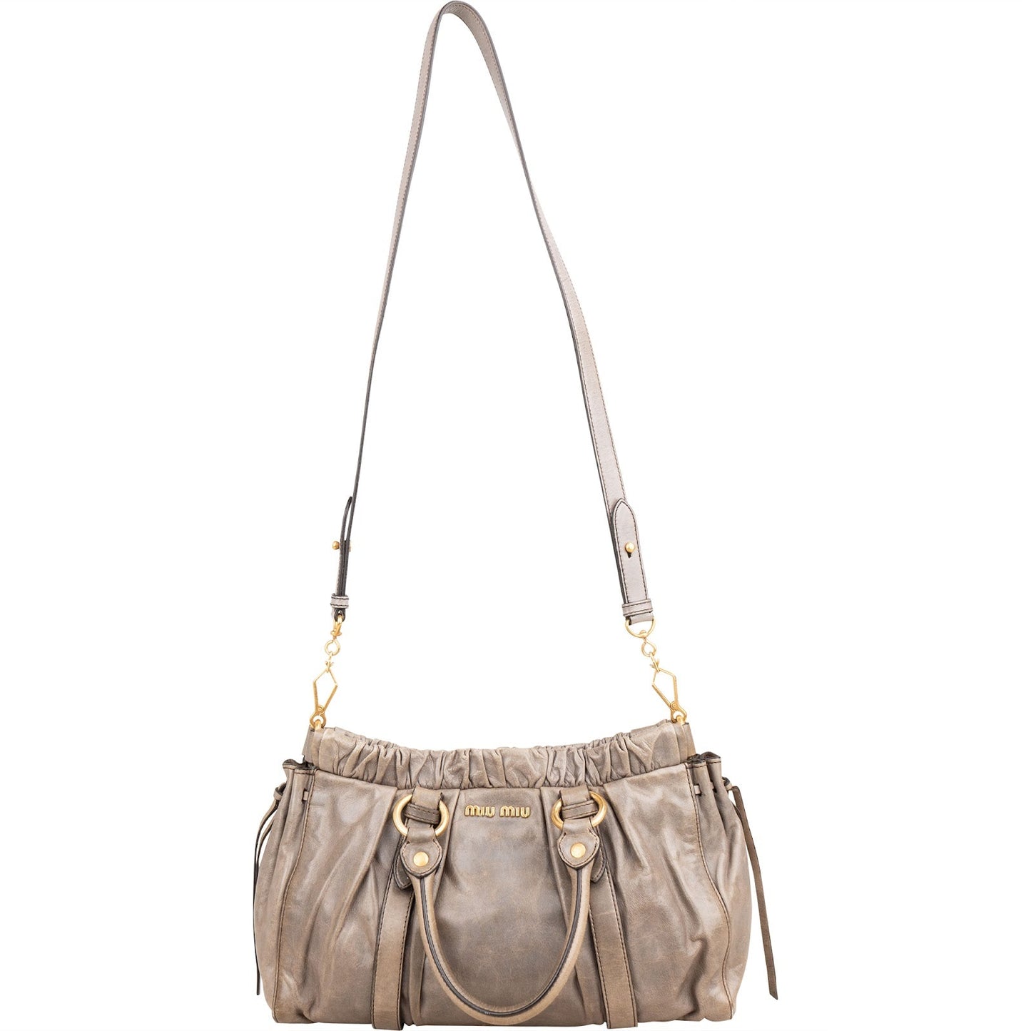 Miu Miu Vitello Lux Gathered Satchel Handbag