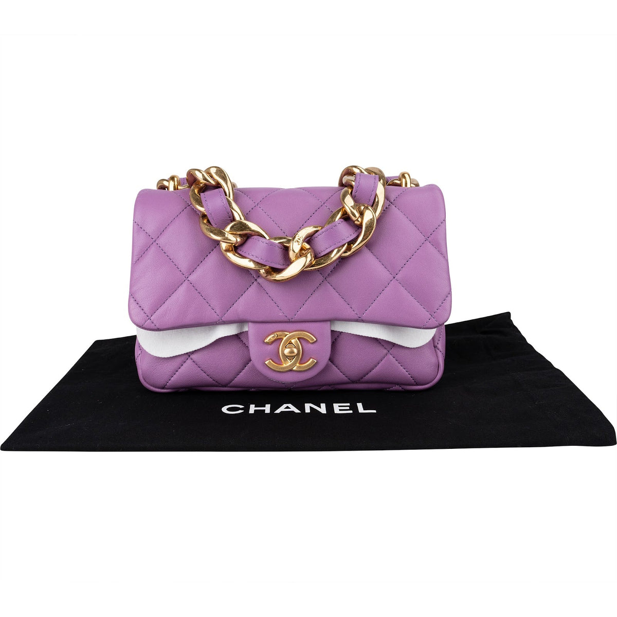 Chanel Quilted Lambskin Chunky Chain Rectangular Flap Shoulder Bag