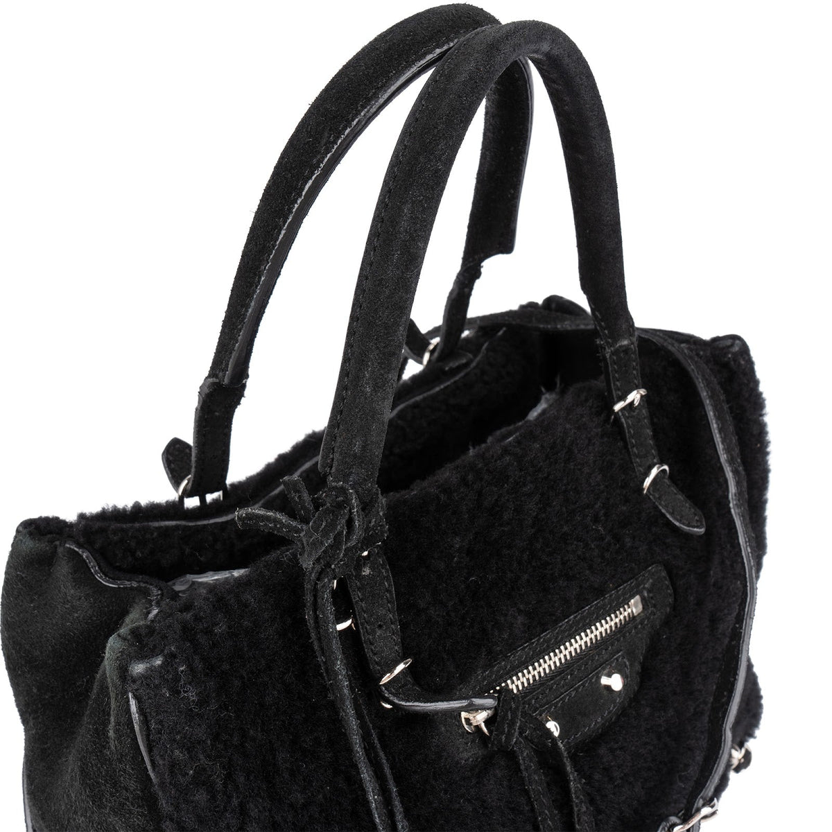 Balenciaga Shearling & Suede Mini Classic City Handbag