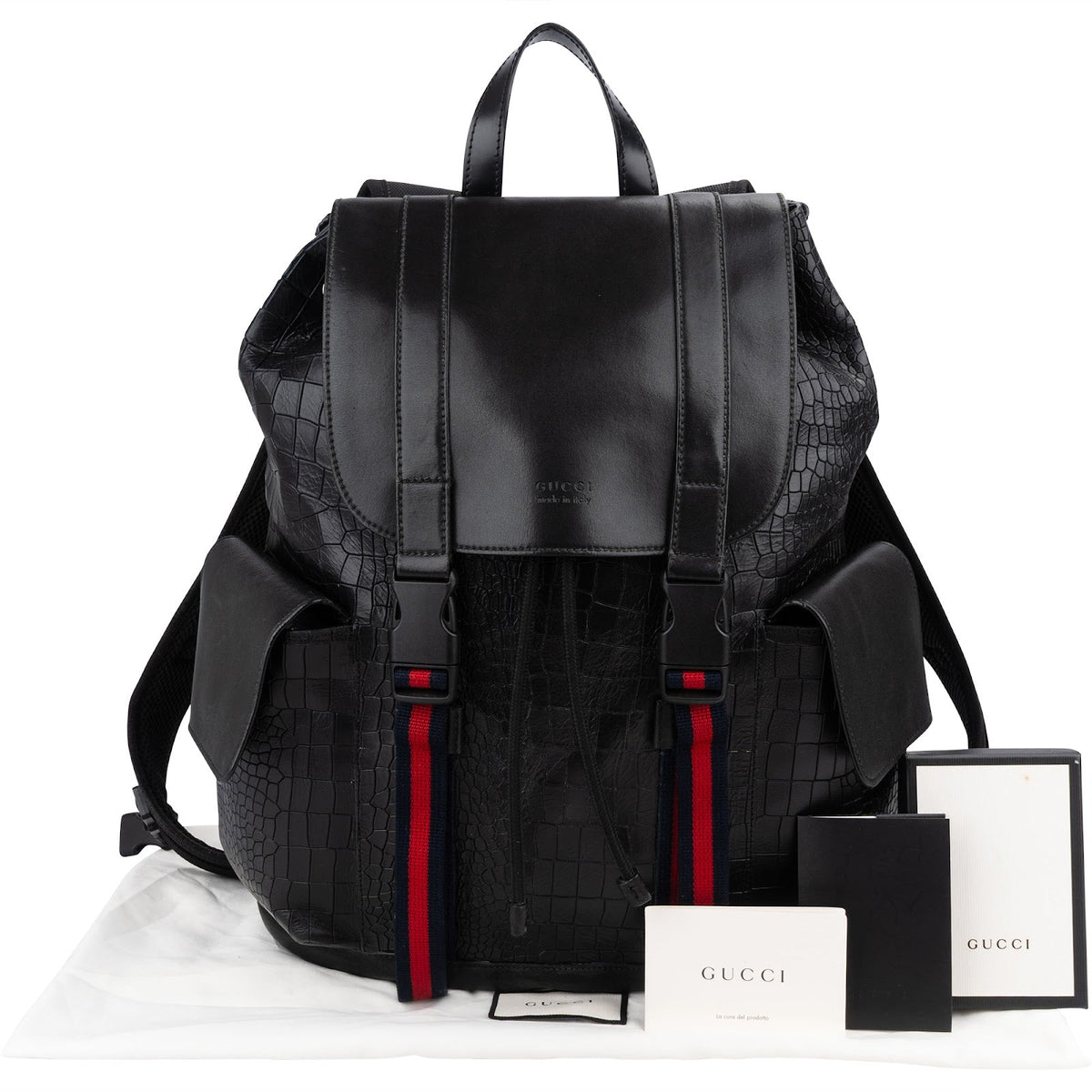 Gucci Web Backpack aus Leder in Krokooptik – Ansicht 2