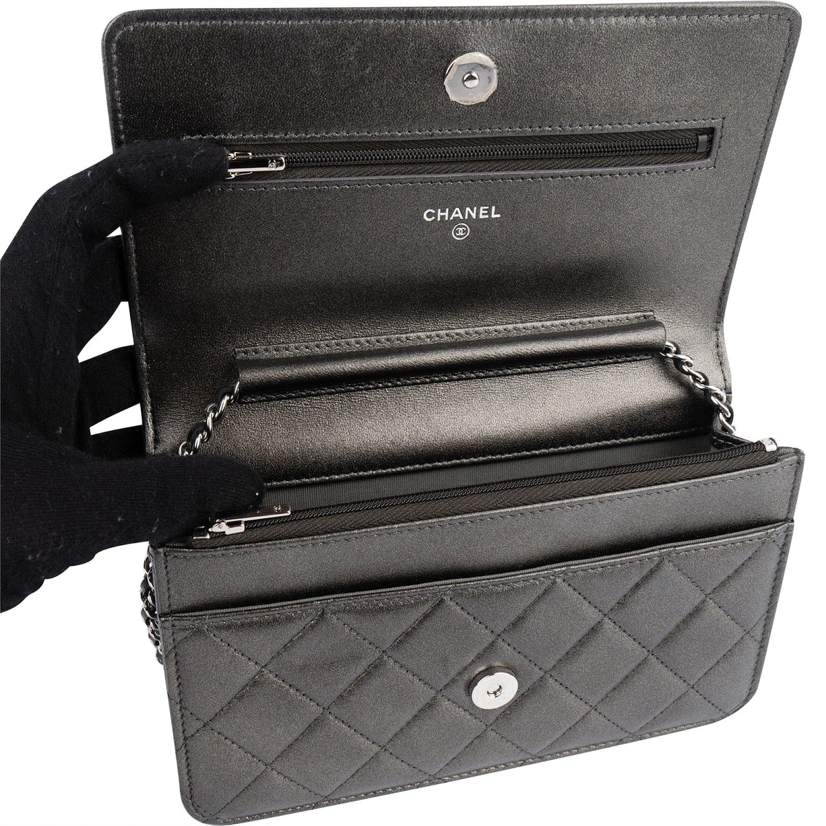 Chanel Quilted Metallic Lambskin Leather Wallet On Chain Crossbody Bag
