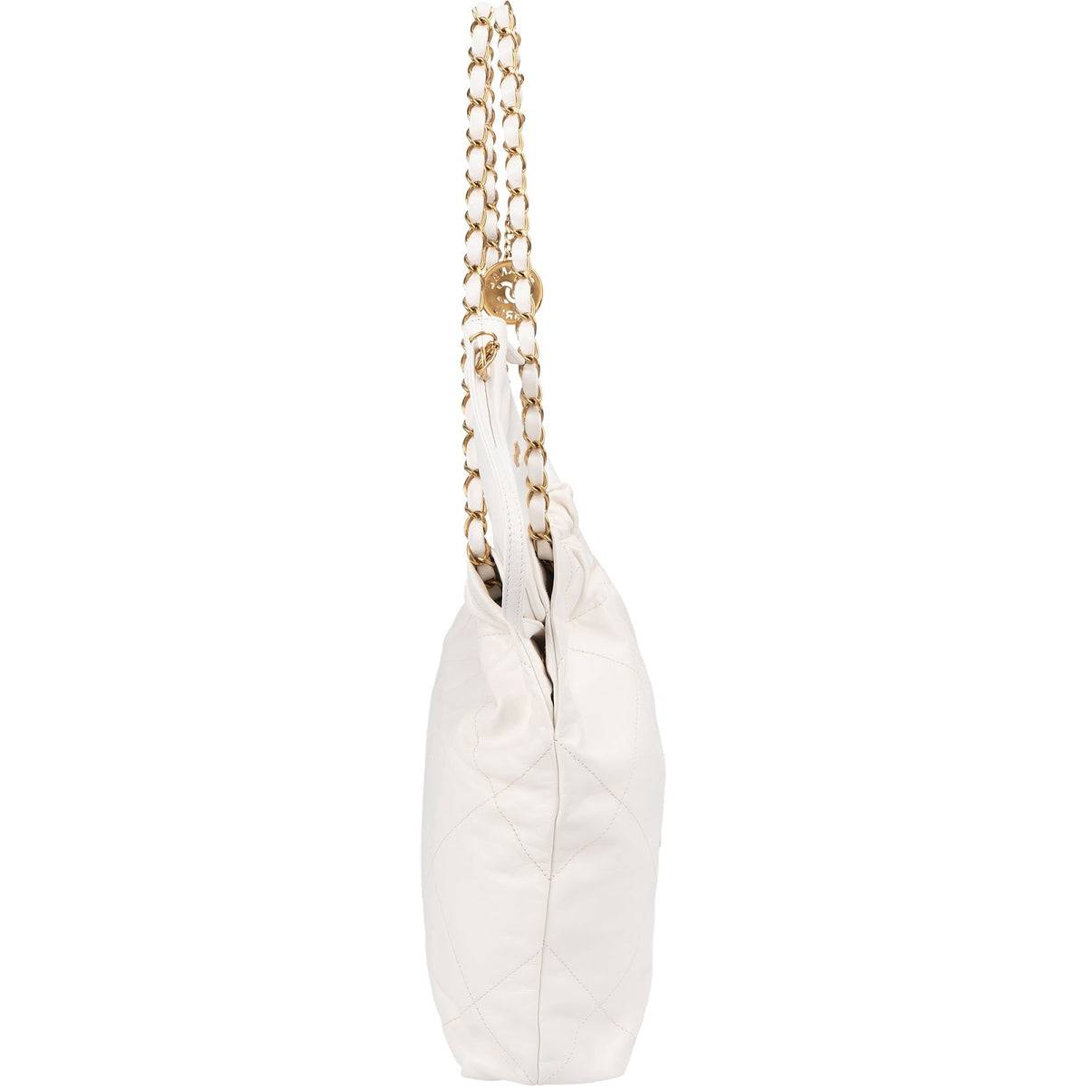 Chanel 22 White Quilted Lambskin Maxi Drawstring Shoulder Bag
