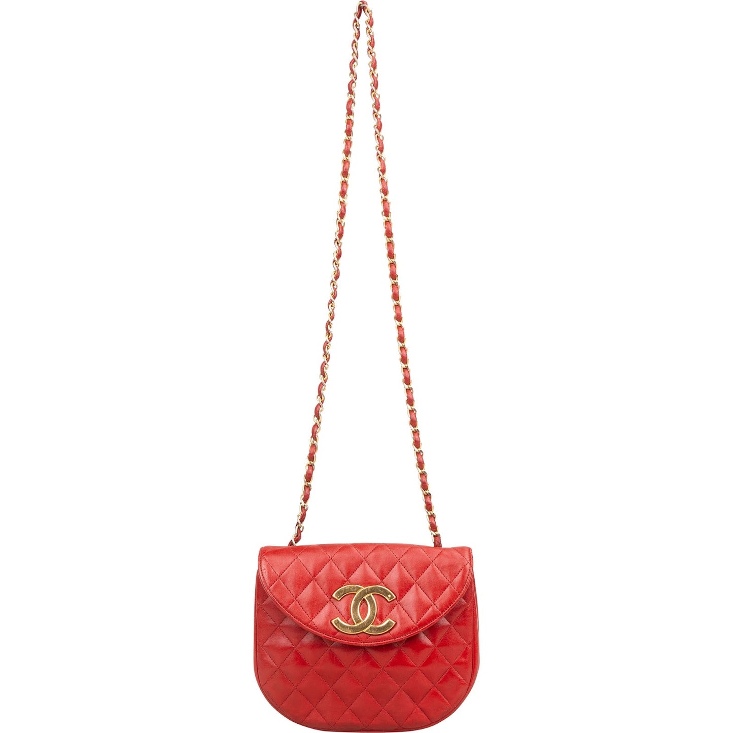 Chanel Quilted Lambskin Half Moon Single Flap Crossbody Bag