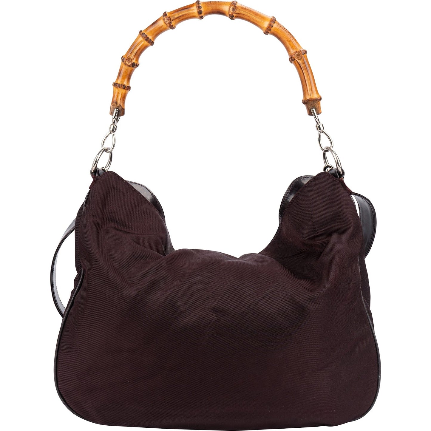 Gucci Leather Nylon Bamboo Top Handle Hobo Shoulder Bag
