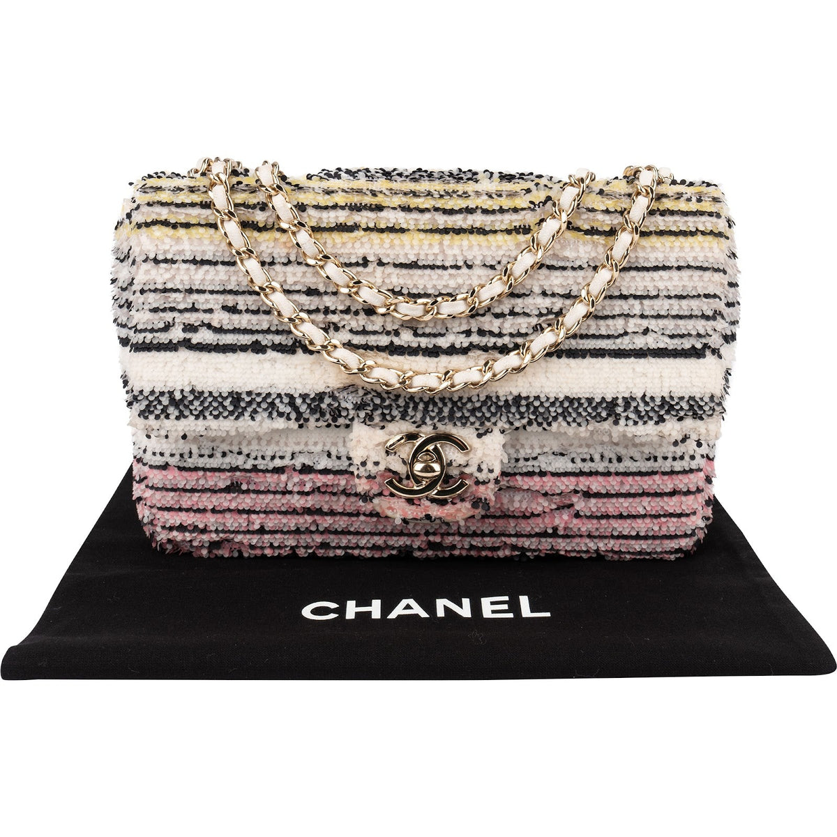 Chanel Sequin Multicolor Striped Small Single Flap Crossbody Bag