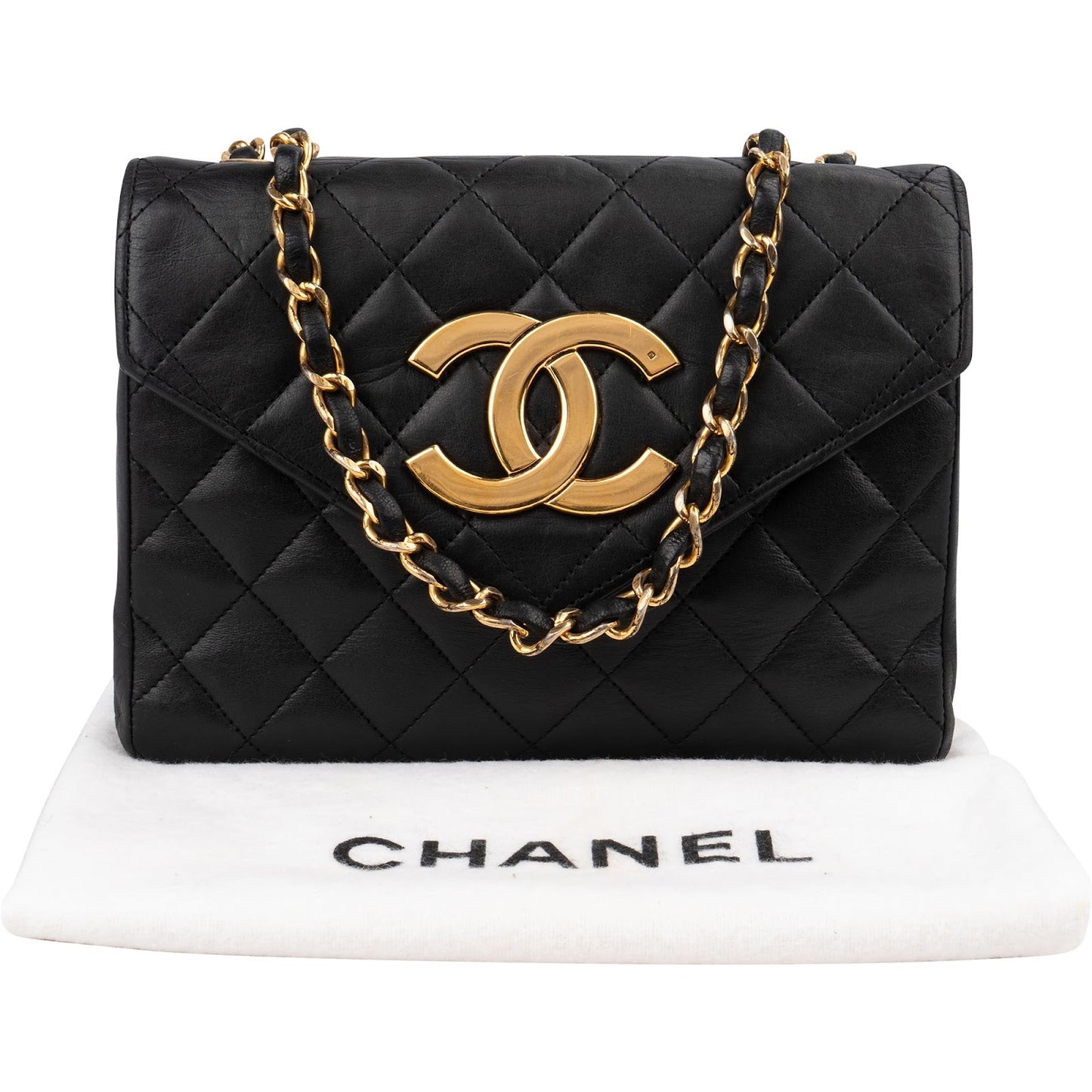 Chanel Quilted Lambskin CC Envelope Small 24K Gold Single Flap Crossbody Bag