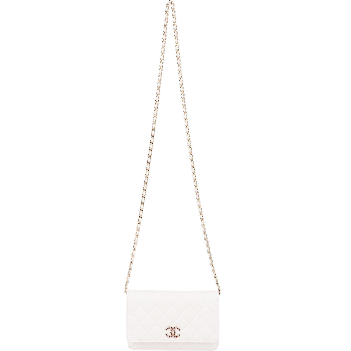 Chanel Wuilted Caviar Leather Jeweled CC Wallet On Chain Crossbody Bag