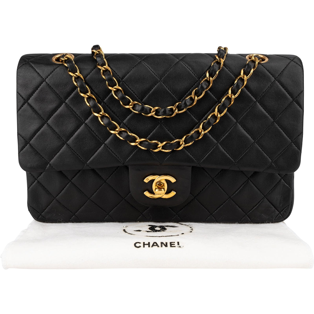 Chanel Quilted Lambskin 24K Gold Medium Double Flap Shoulder Bag