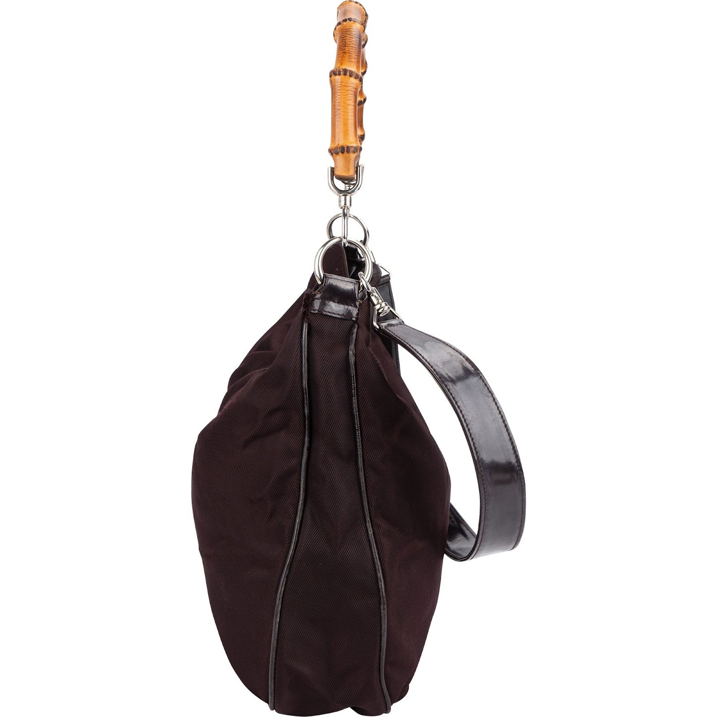 Gucci Leather Nylon Bamboo Top Handle Hobo Shoulder Bag