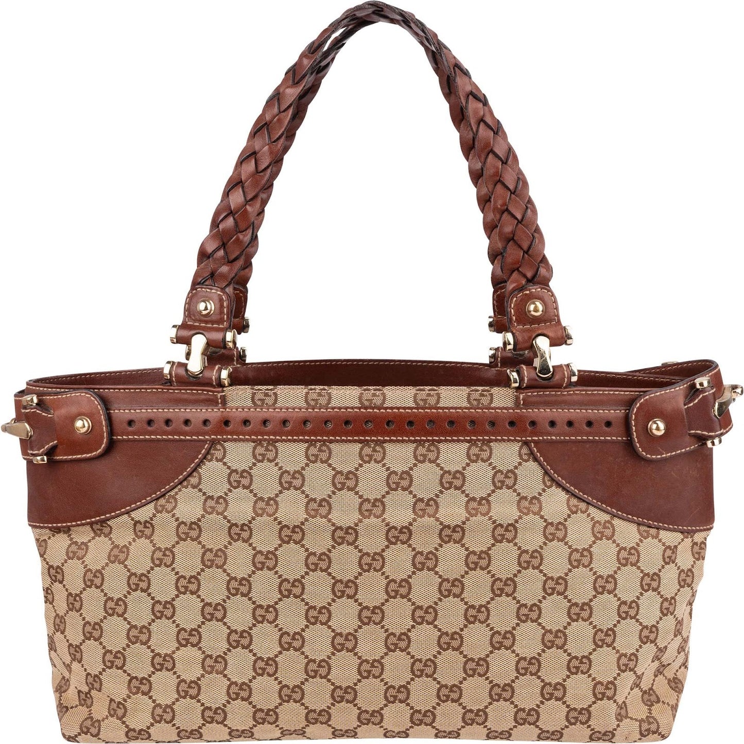 Gucci Monogram GG Canvas Woven Handle Babouska Tote Shoulder Bag