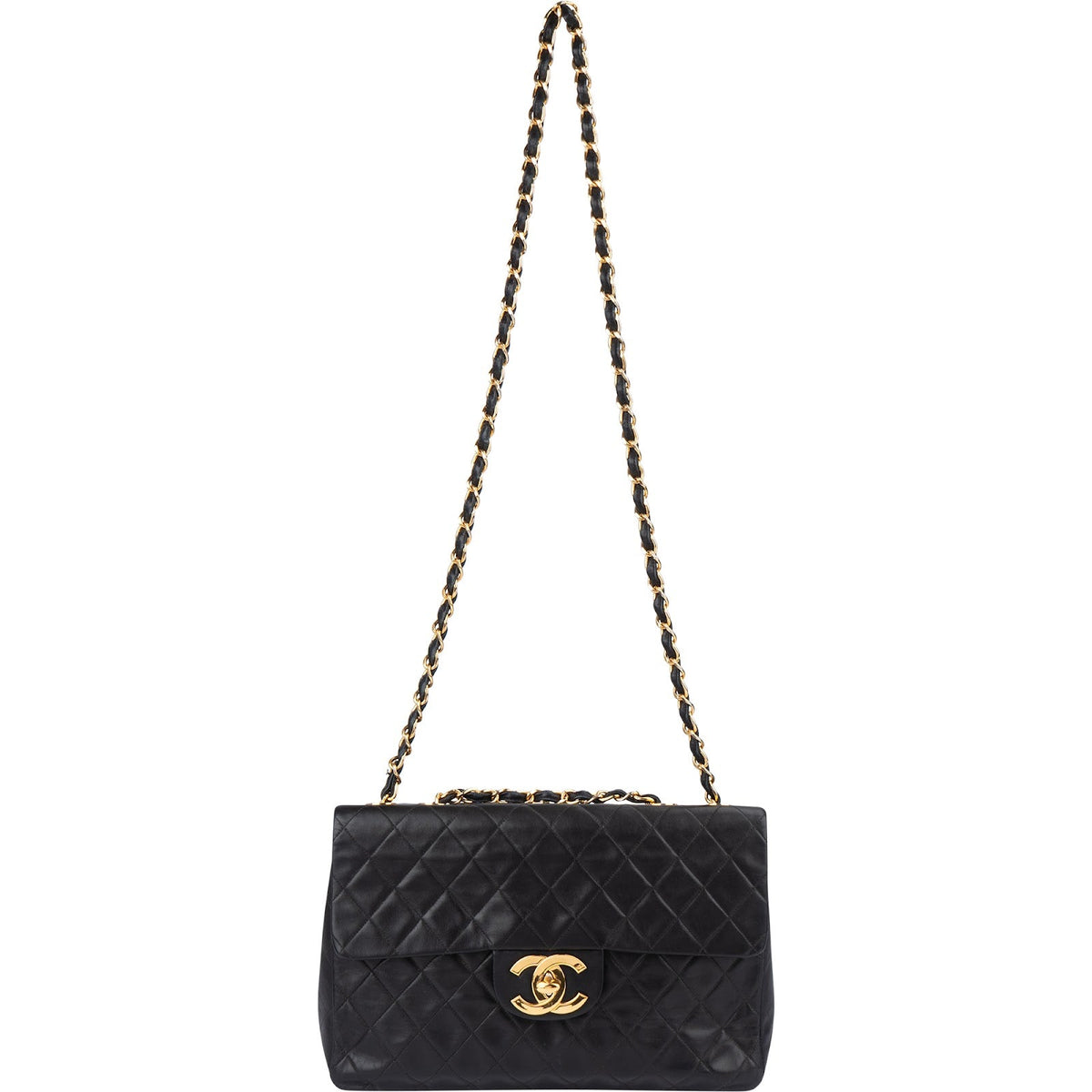 Chanel Quilted Lambskin 24K Gold Maxi Single Flap Crossbody Bag