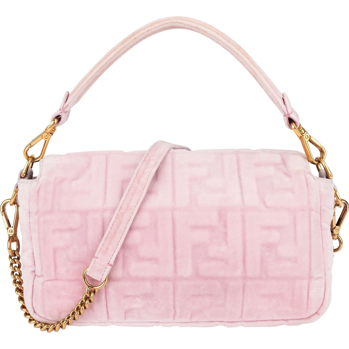 Fendi Monogram FF Embossed Suede Baguette Crossbody Handbag