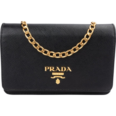 Prada Black Saffiano Leather Wallet On Chain Crossbody Bag