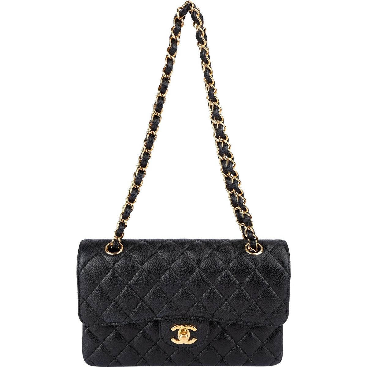 Chanel Quilted Caviar Leather Gold Small Double Flap Shoulder Bag