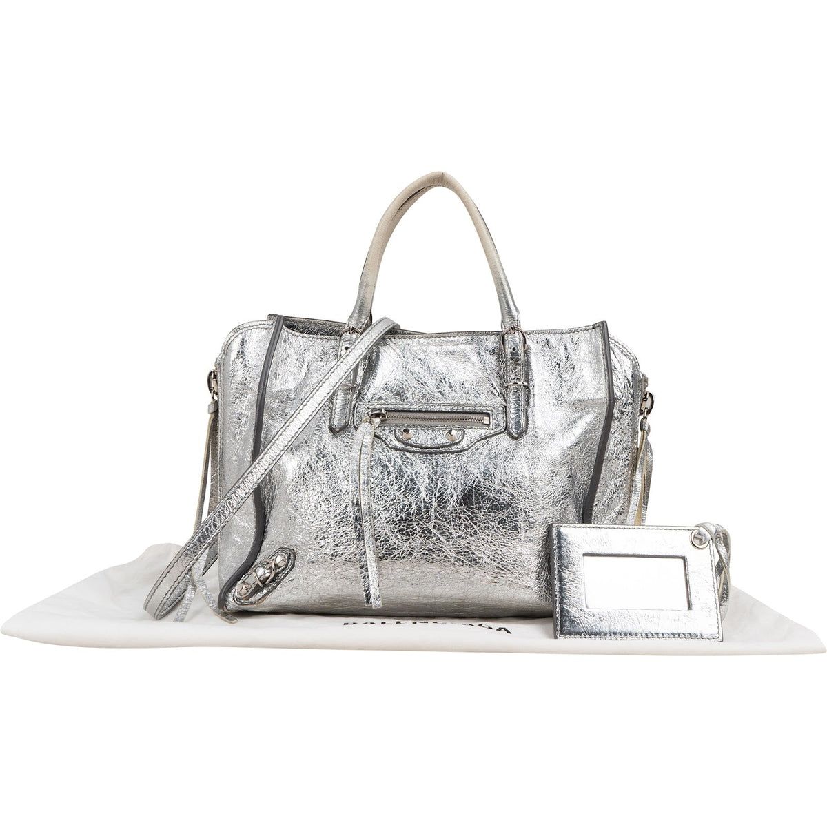 Balenciaga Metallic Crinkled Leather Small City Crossbody Handbag