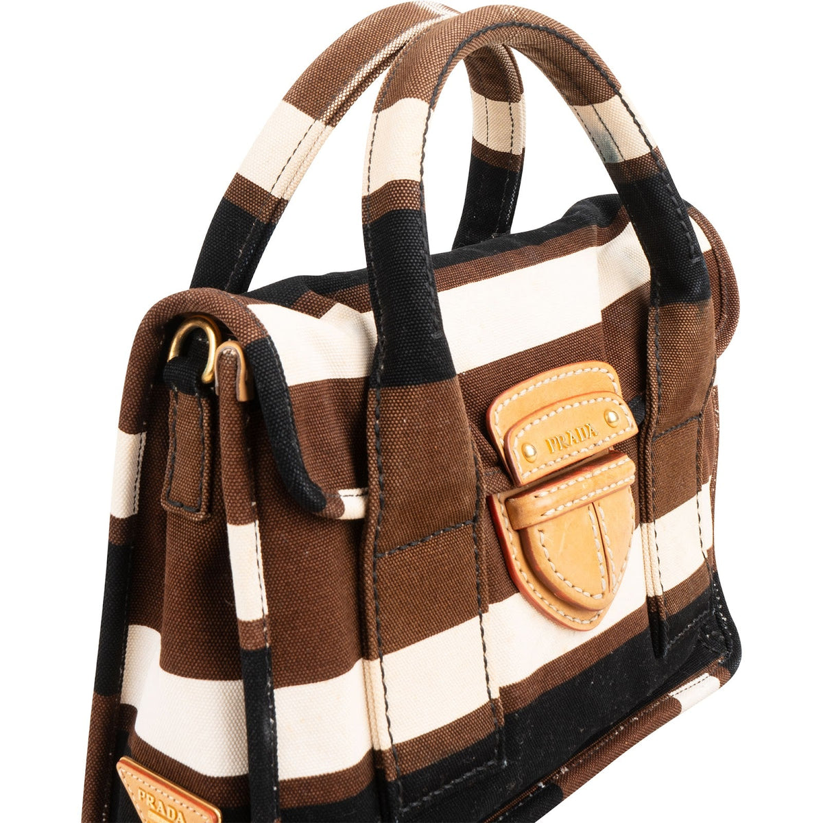 Prada Small Coffer aus gestreiftem Canvas – Ansicht 2