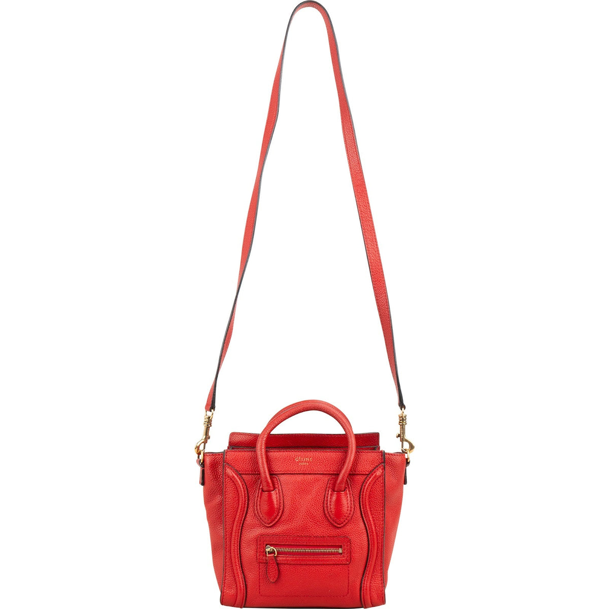 Céline Red Grained Calfskin Nano Luggage Handbag