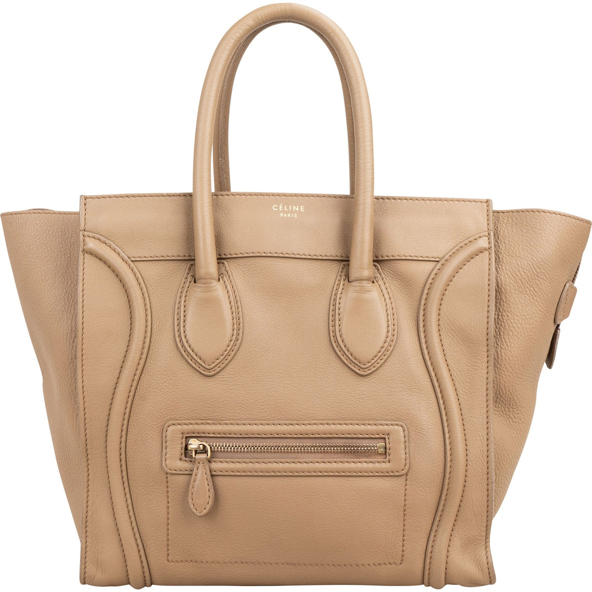 Céline Drummed Calfskin Luggage Tote Handbag