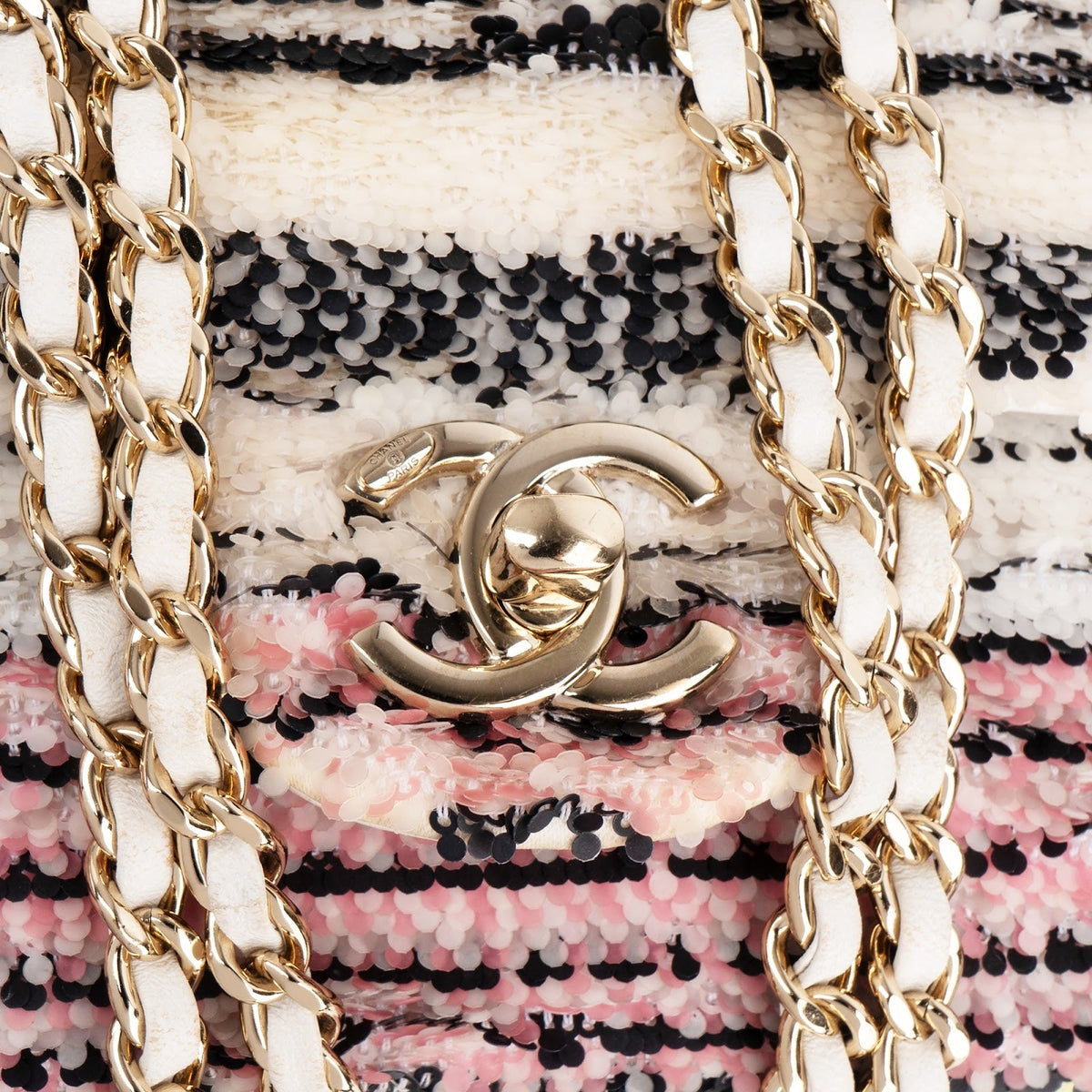Chanel Sequin Multicolor Striped Small Single Flap Crossbody Bag