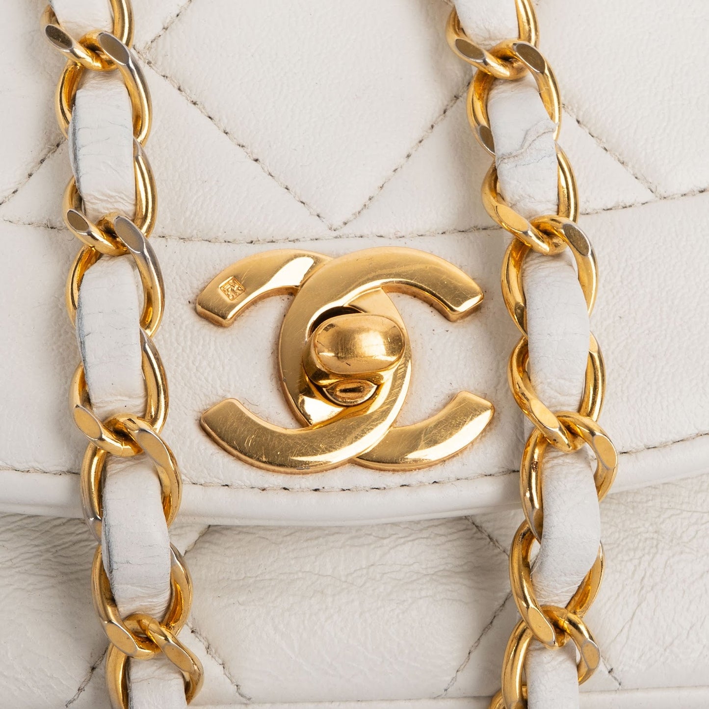 Chanel Quilted Lambskin 24K Gold Single Flap Diana Crossbody Bag