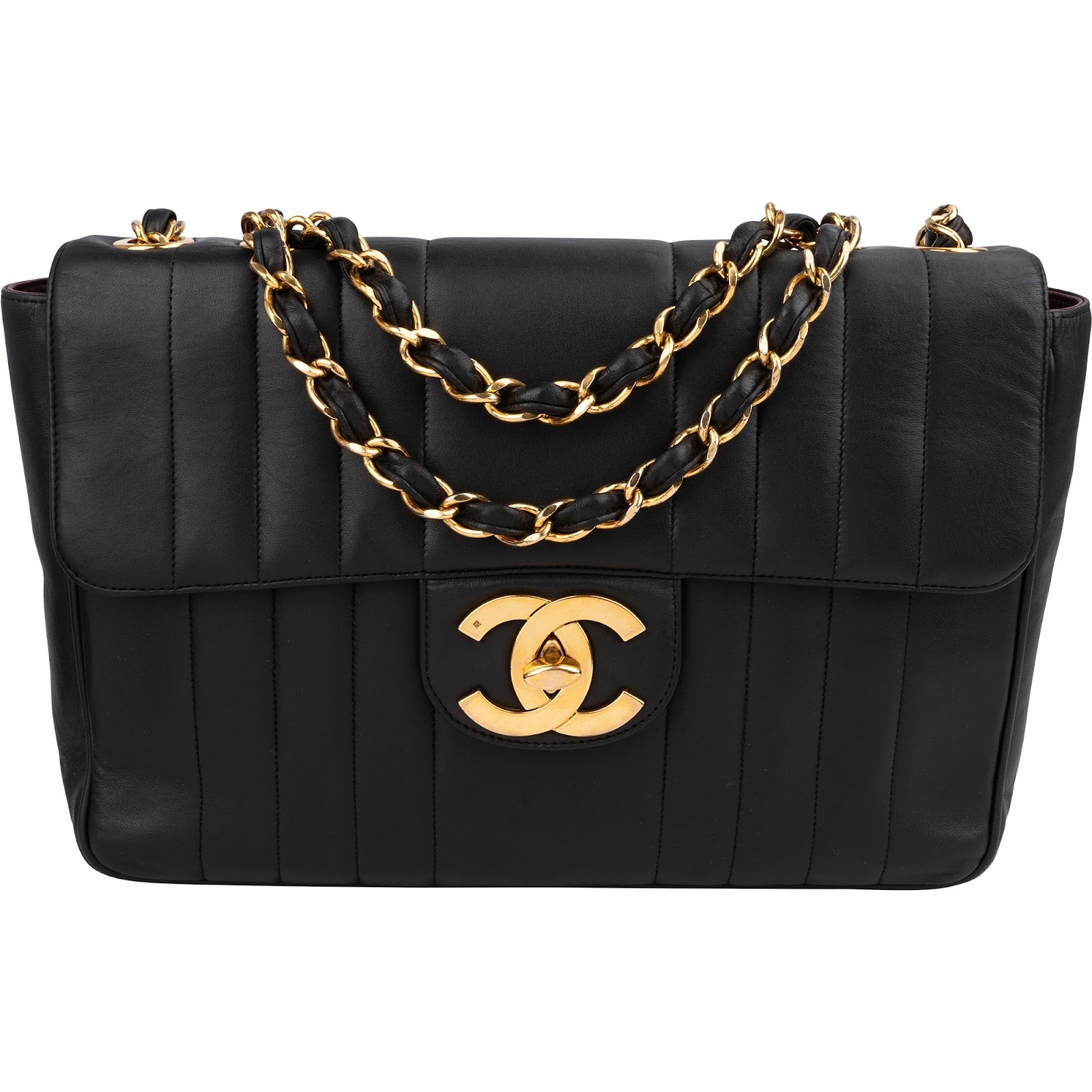 Chanel Vertical Quilted Lambskin 24K Gold Jumbo Single Flap Crossbody Bag
