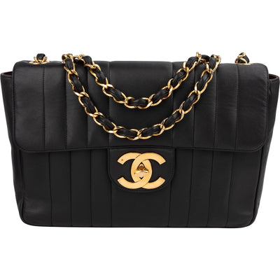 Chanel Vertical Quilted Lambskin 24K Gold Jumbo Single Flap Crossbody Bag