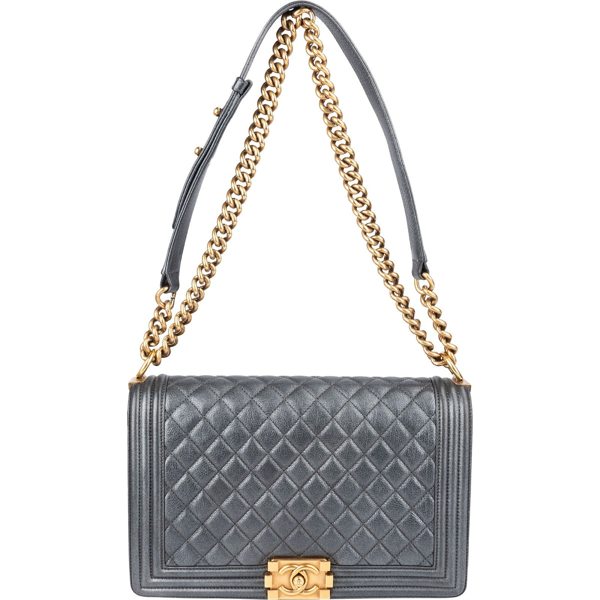 Chanel Quilted Metallic Lambskin Large Boy New Medium Crossbody Bag