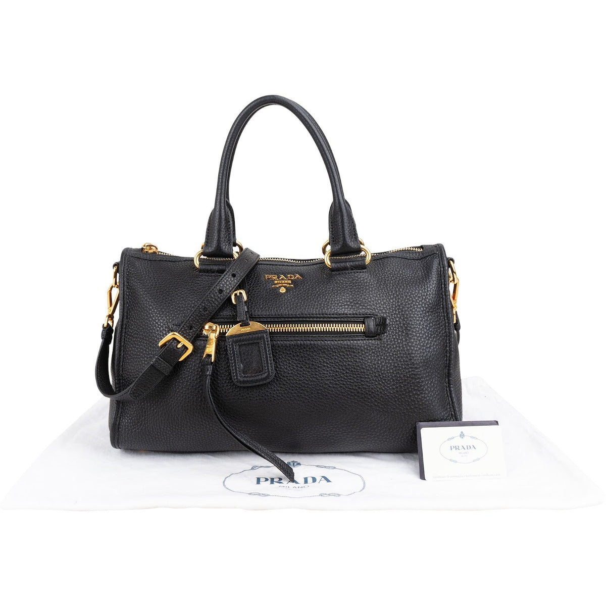 Prada Black Grained Vitello Daino Leather City Handbag