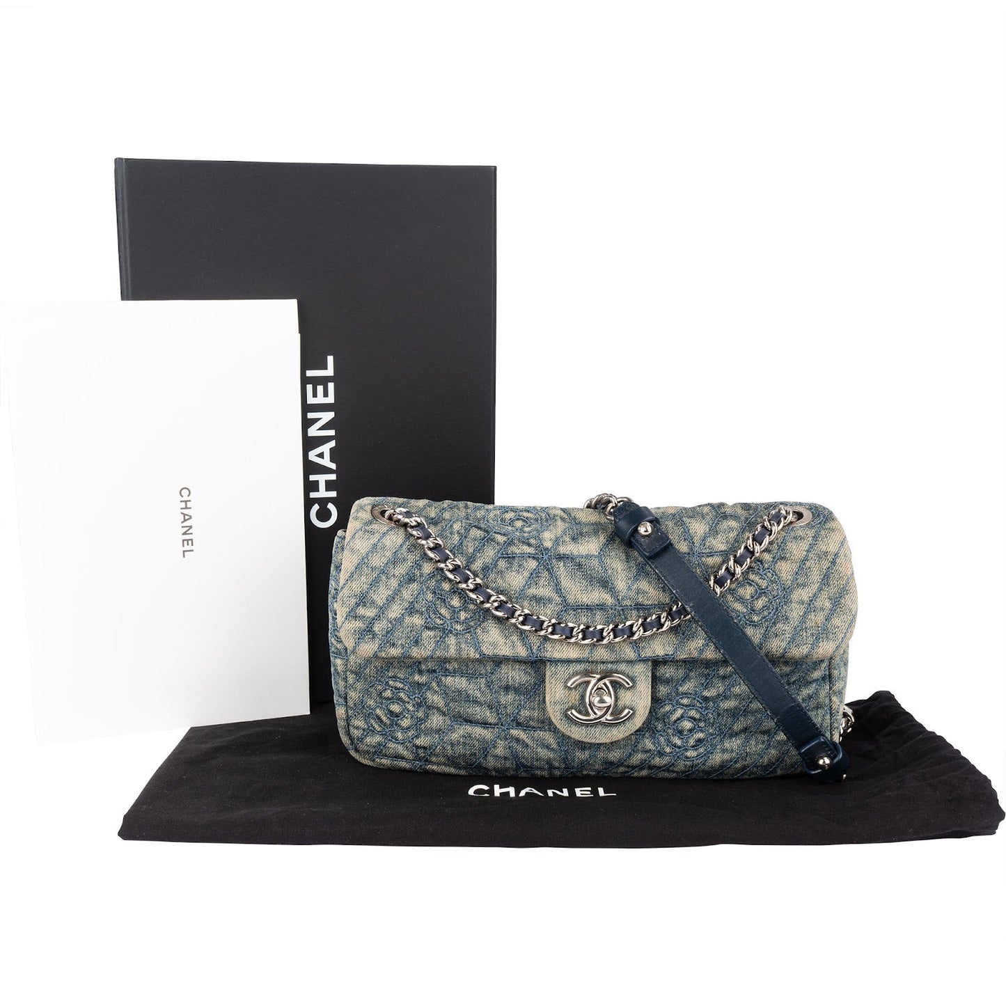 Chanel Denim Camellia Single Flap Crossbody Bag