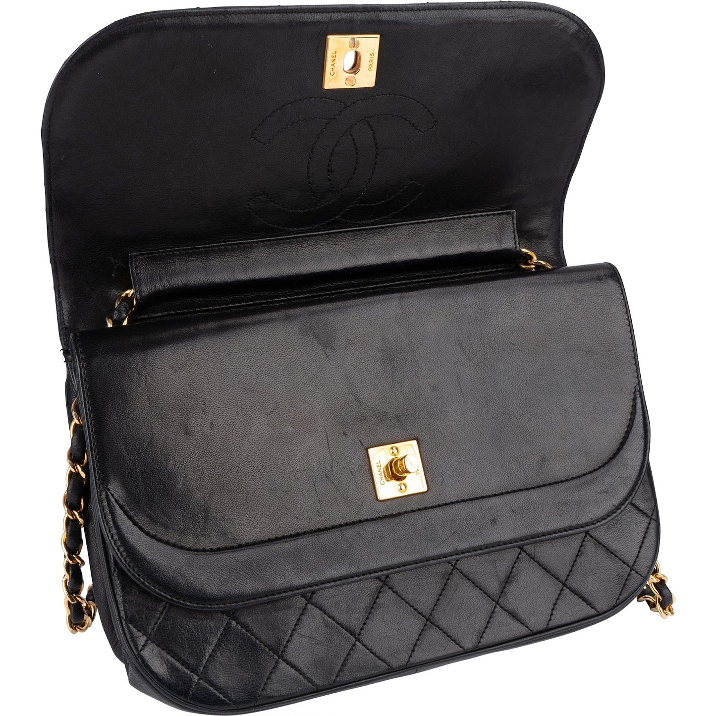 Chanel Quilted Lambskin 24K Gold Half Moon Single Flap Shoulder Bag