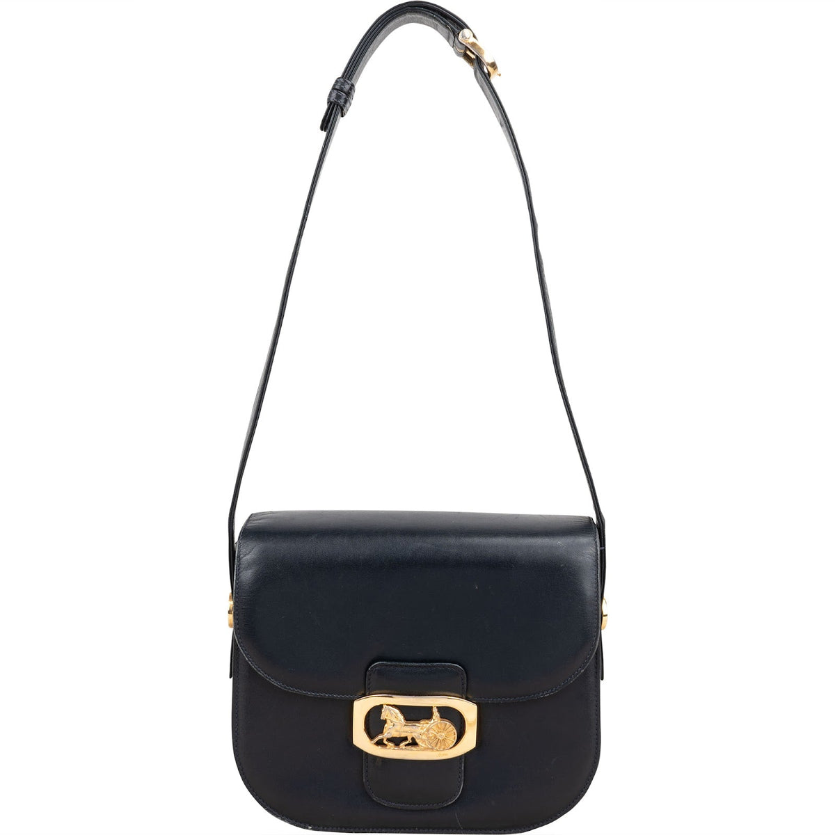 Celine Navy Boxcalf Leather Horse Carriage Triomphe Shoulder Bag