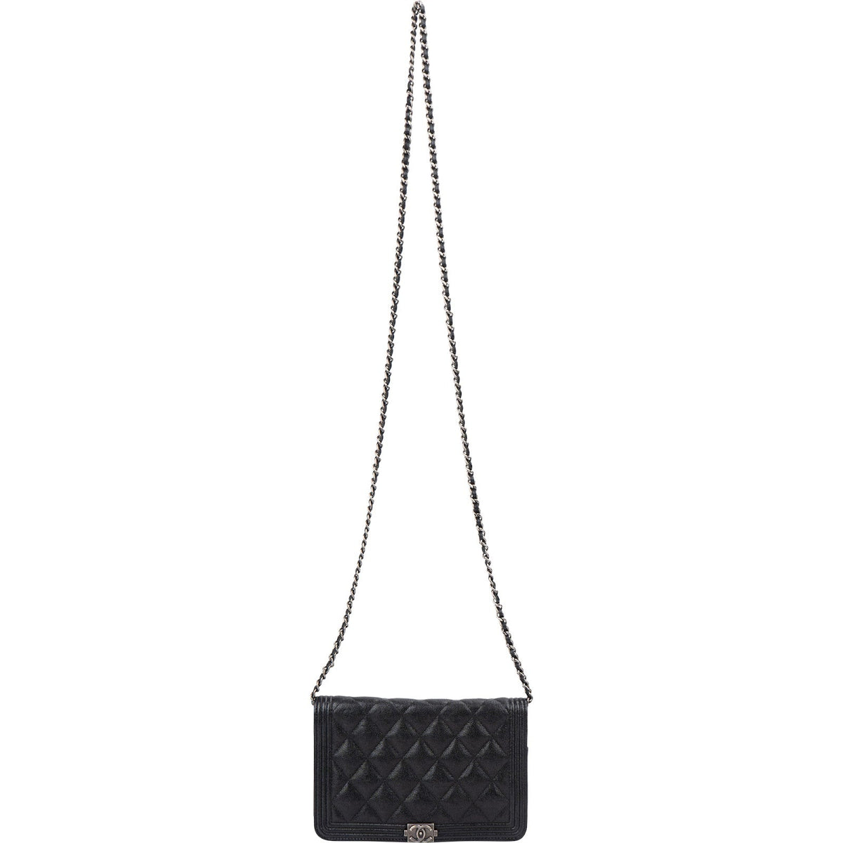 Chanel Quilted Caviar Leather Small Boy Wallet On Chain Crossbody Bag