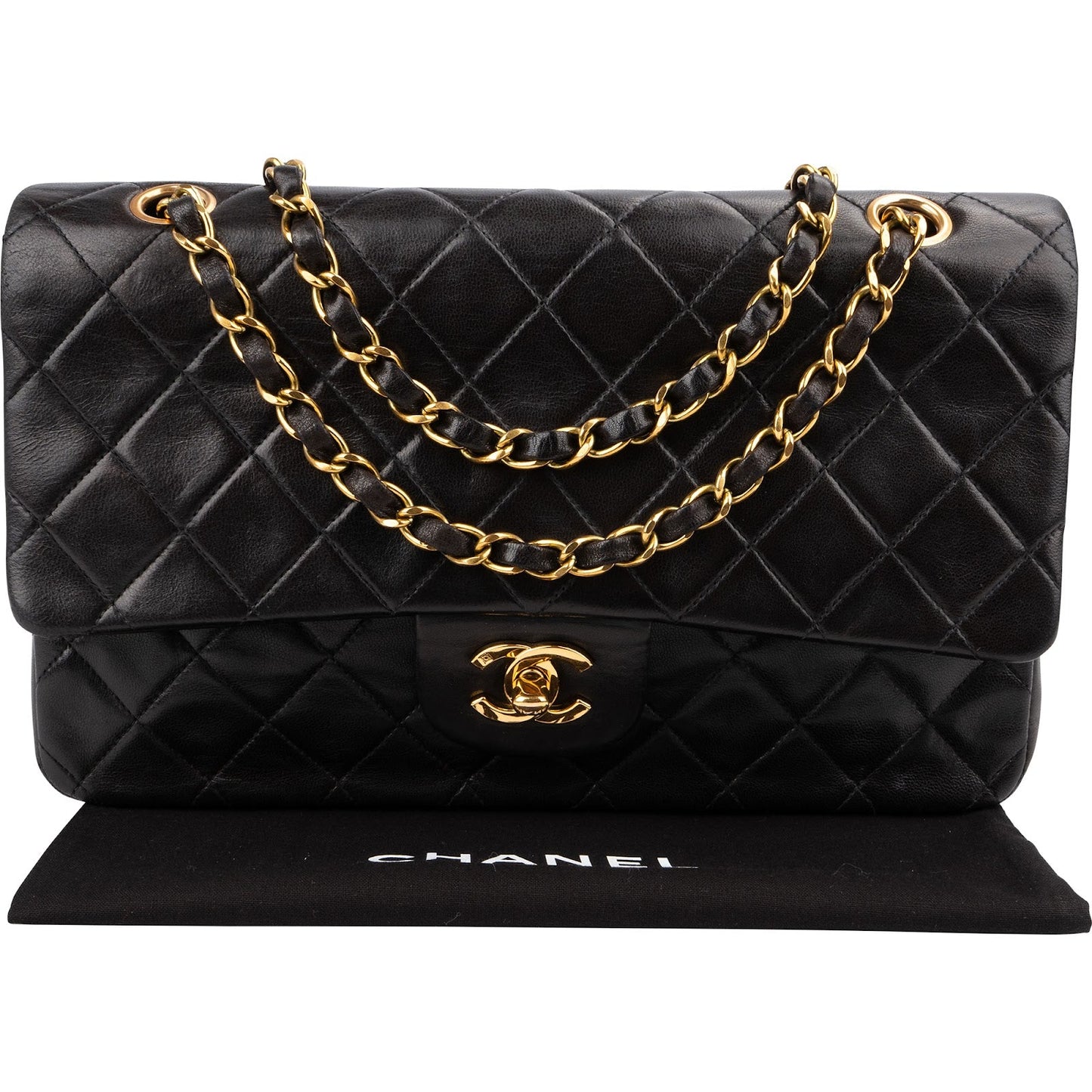 Chanel Quilted Lambskin Medium 24K Gold Double Flap Shoulder Bag