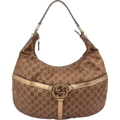 Gucci Gold Monogram GG Canvas Britt Interlocking G Hobo Shoulder Bag