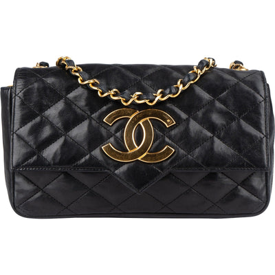 Chanel Quilted Lambskin 24K Gold Single Flap Crossbody Bag