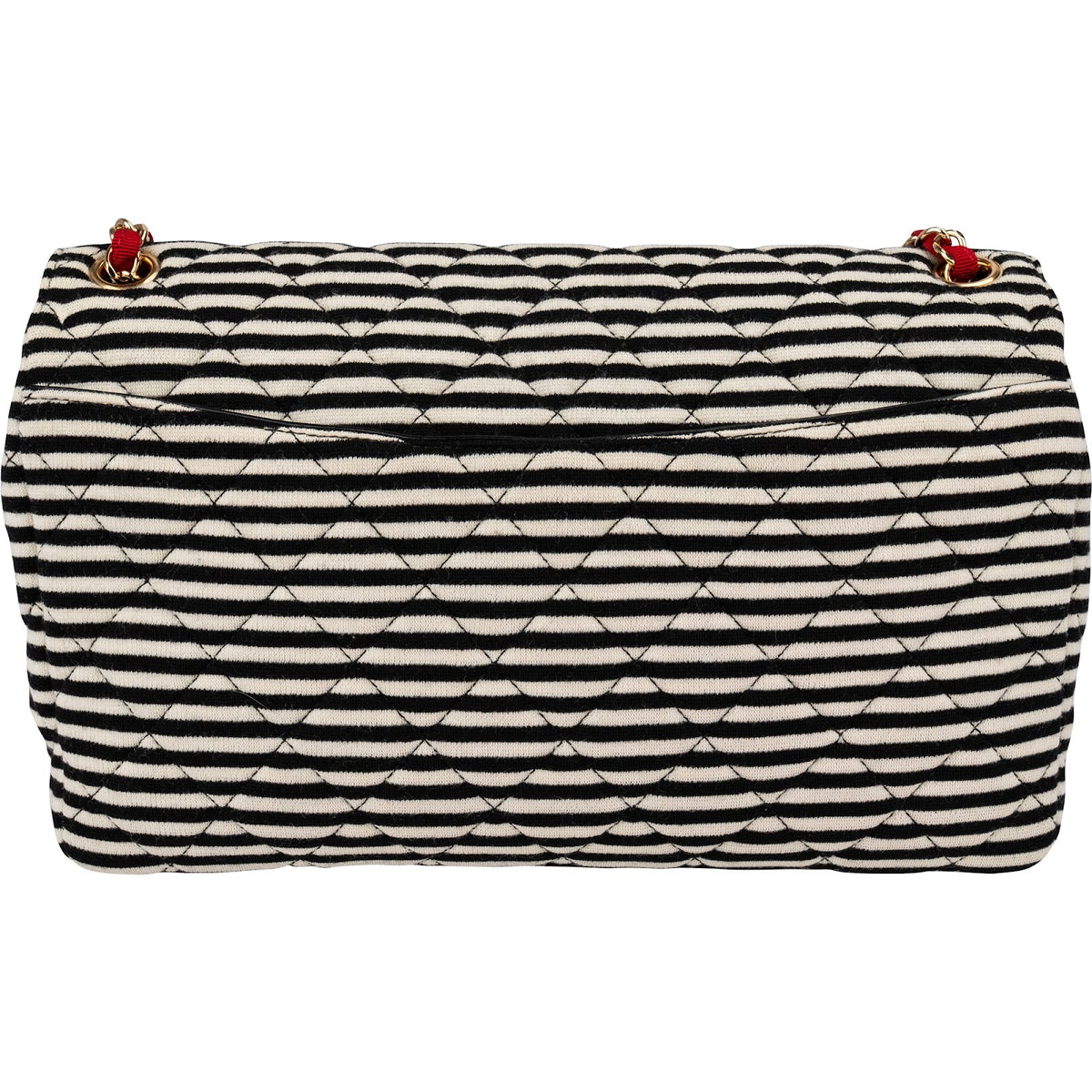 Chanel Striped Cotton Leather Single Flap Crossbody Bag