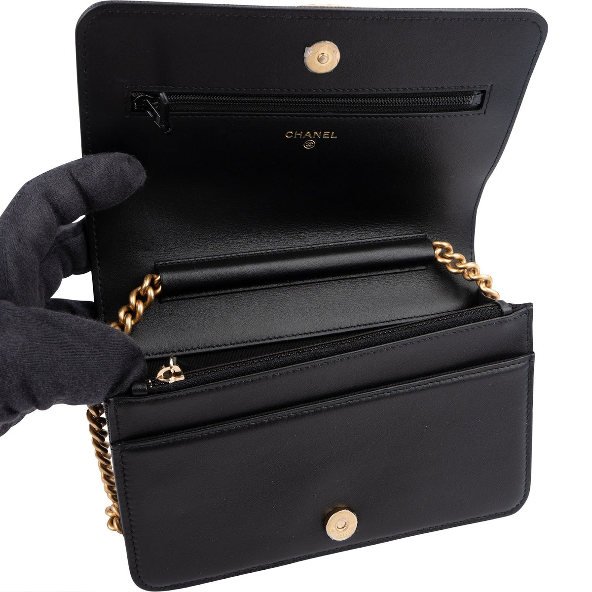 Chanel Quilted Caviar Leather Boy Wallet On Chain Crossbody Bag