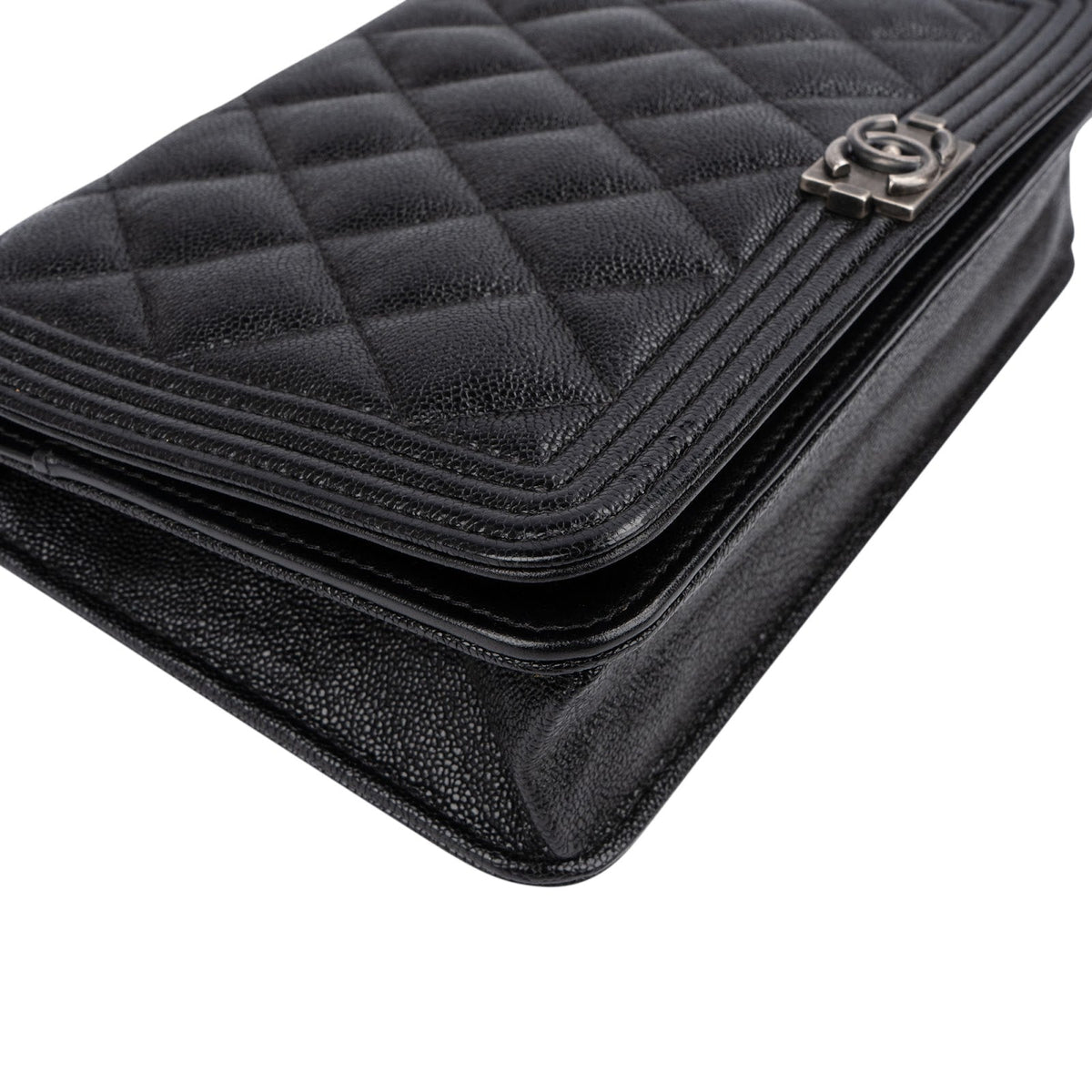 Chanel Quilted Caviar Leather Small Boy Wallet On Chain Crossbody Bag
