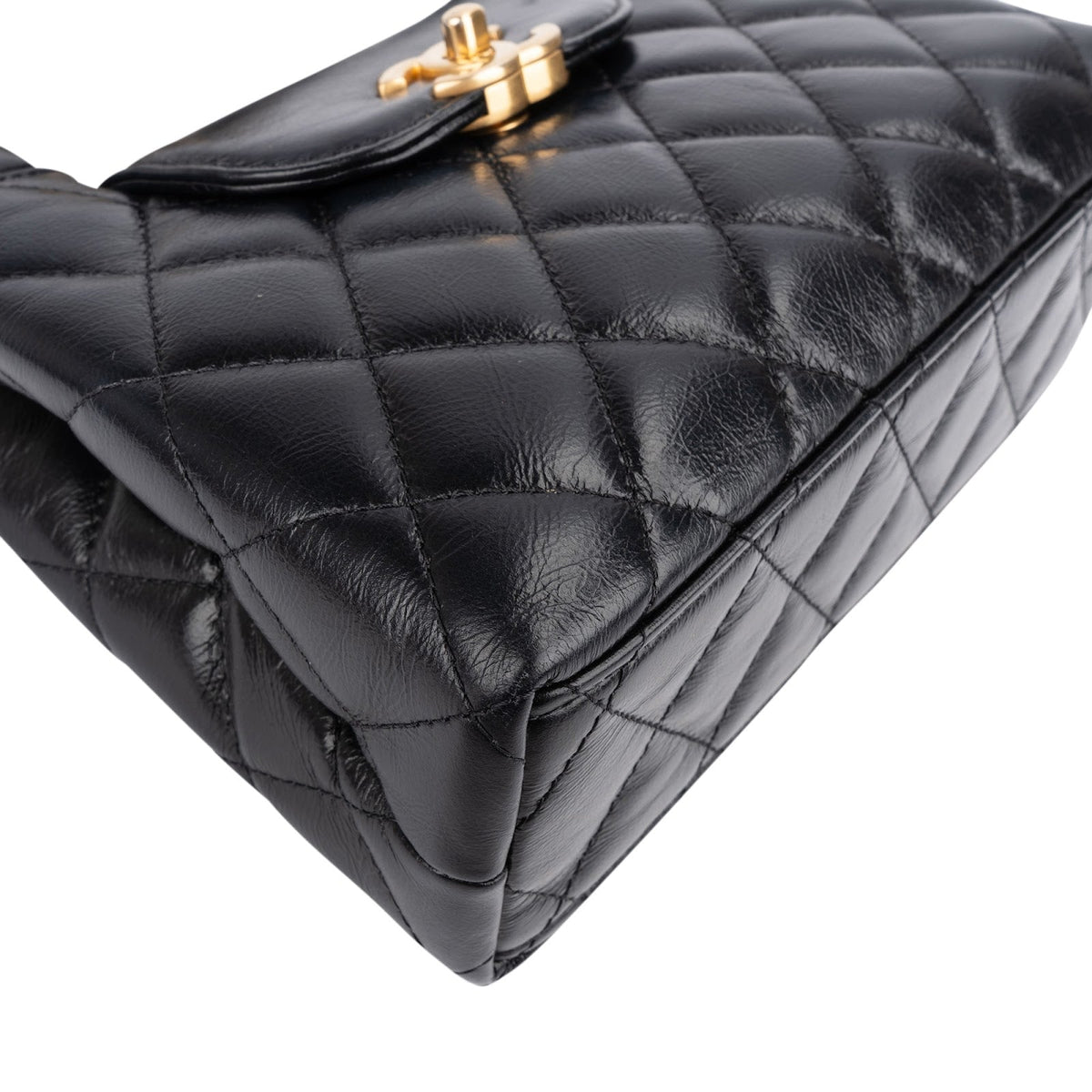 Chanel Black Leather Quilted Lambskin Nano Kelly Top Handle Crossbody Handbag