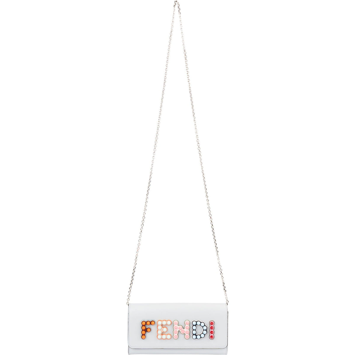 Fendi Studded Emblem Wallet On Chain aus blauem Leder – Ansicht 5