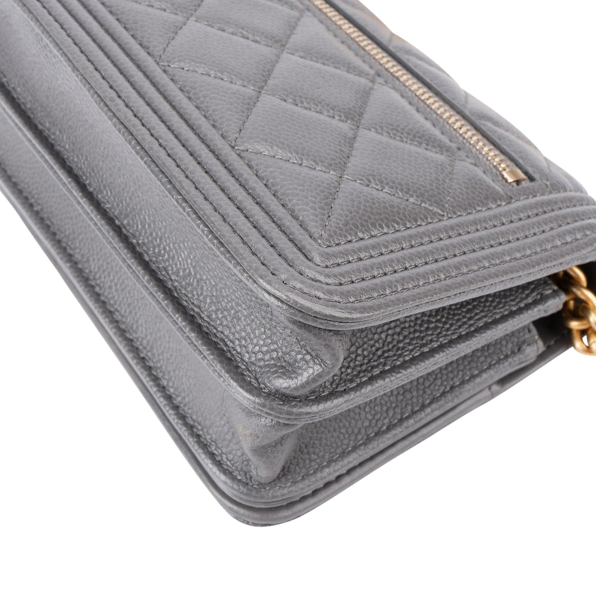 Chanel Quilted Caviar Leather Small Boy Mini Wallet On Chain Crossbody Bag