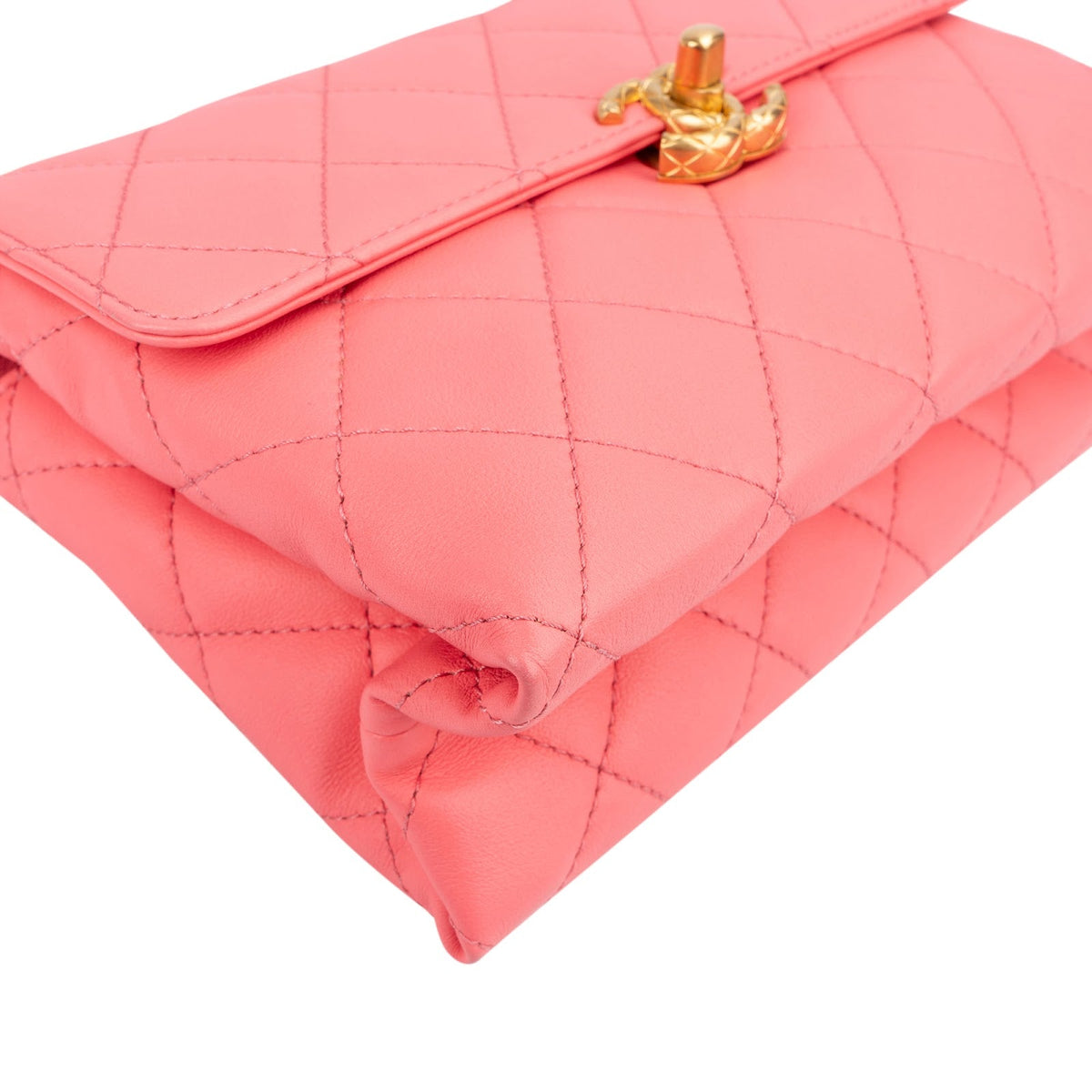 Chanel Pink Leather Quilted Lambskin Top Handle Single Flap Crossbody Bag
