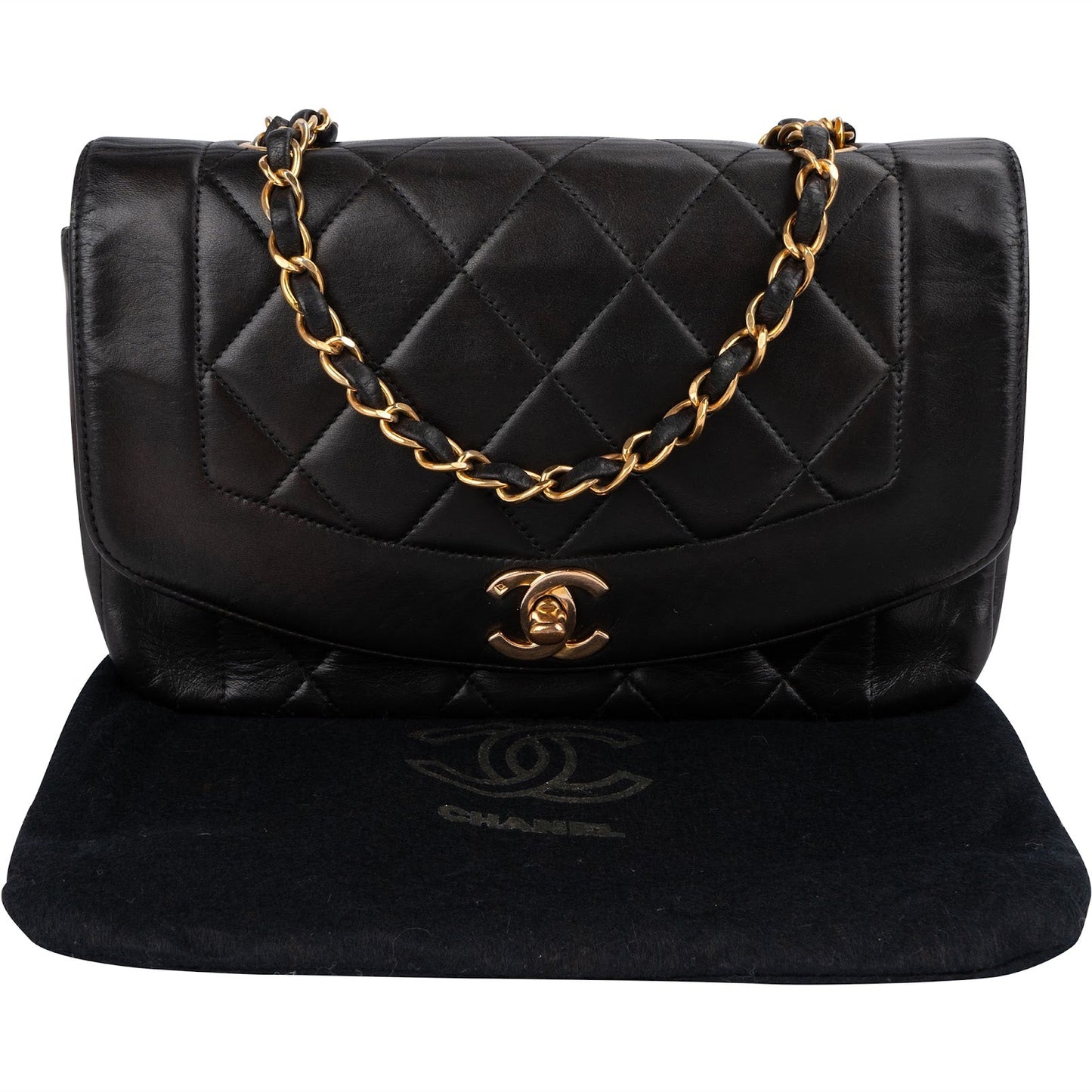 Chanel Quilted Lambskin 24K Gold Diana Single Flap Crossbody Bag